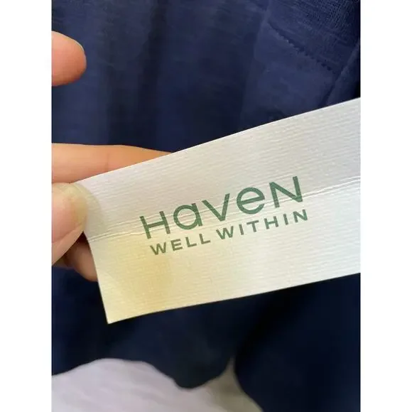 Haven Well Within Hoodie Shirt Womens M Blue Long Sleeve V Neck Cotton Pullover - Picture 2 of 10